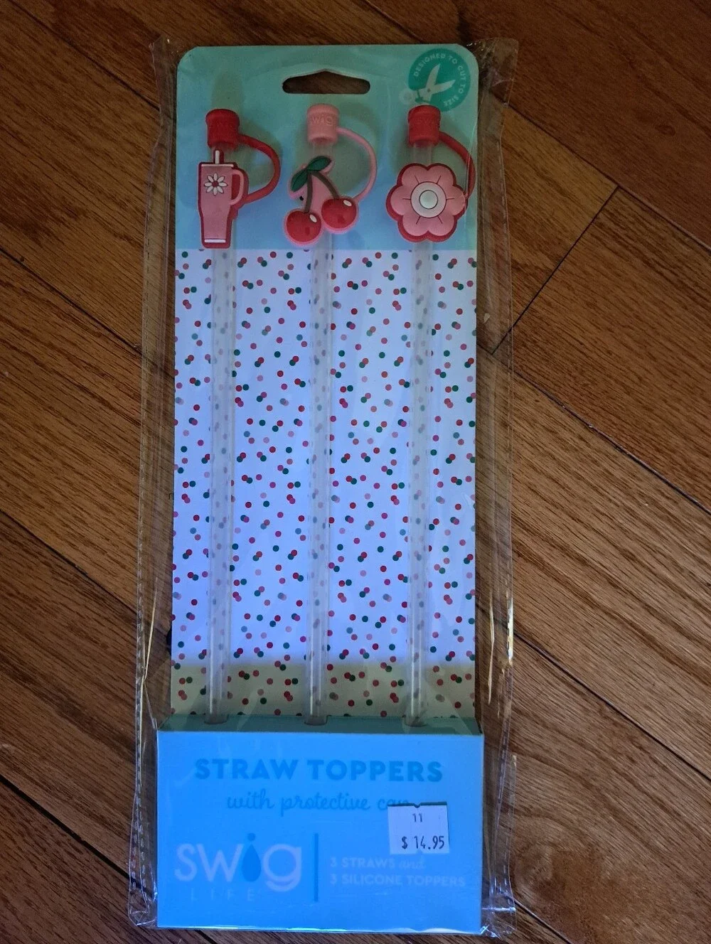 Pink Cherry & Flower Straws With Toppers - 3 Pack